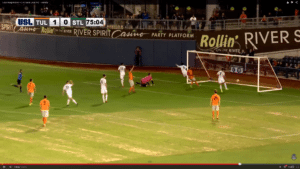 Jeremie Lynch scores the equalizer for Saint Louis FC via Tulsa Roughneck and Youtube