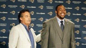 St. Louis Rams head coach Jeff Fisher introduces newly acquired defensive tackle Nick Fairley to the media. Photo by Billy Hurst-USA TODAY Sports