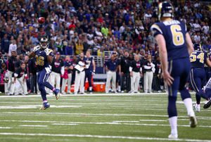 Johnny Hekker completing a pass to Benny Cunningham to beat the Seahawks in 2014.