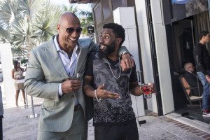 John David Washington as 'Ricky Jerret' with Dwayne 'The Rock' Johnson as Spencer Strasmore during a scene of Ballers.