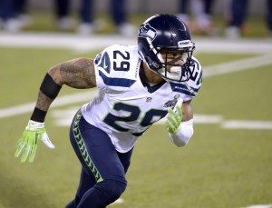 Feb 2, 2014; East Rutherford, NJ, USA; Seattle Seahawks safety Earl Thomas (29) during Super Bowl XLVIII against the Denver Broncos at MetLife Stadium. The Seahawks defeated the Broncos 43-8. Mandatory Credit: Kirby Lee-USA TODAY Sports