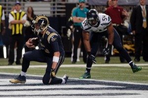 Rams QB Nick Foles after he rushes for a touchdown to put the Rams ahead.