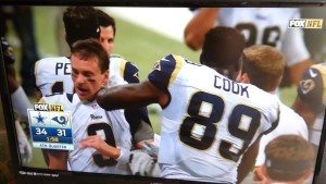 Jared Cook deliberately shoving QB Austin Davis on the sidelines in a game against the Cowboys in 2014.