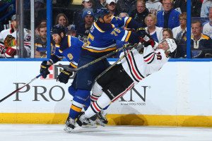 The Blues/Blackhawks rivalry is one of the utterly most intense in the NHL and never fails to put a great game together. Photo via Dilip Vishwanat/Getty Images.)