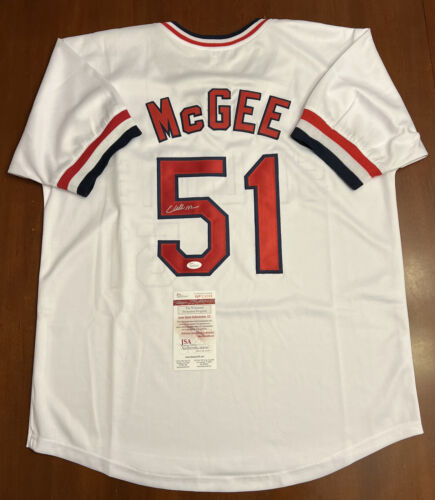 Autographed/Signed Willie McGee St. Louis Blue Baseball Jersey JSA