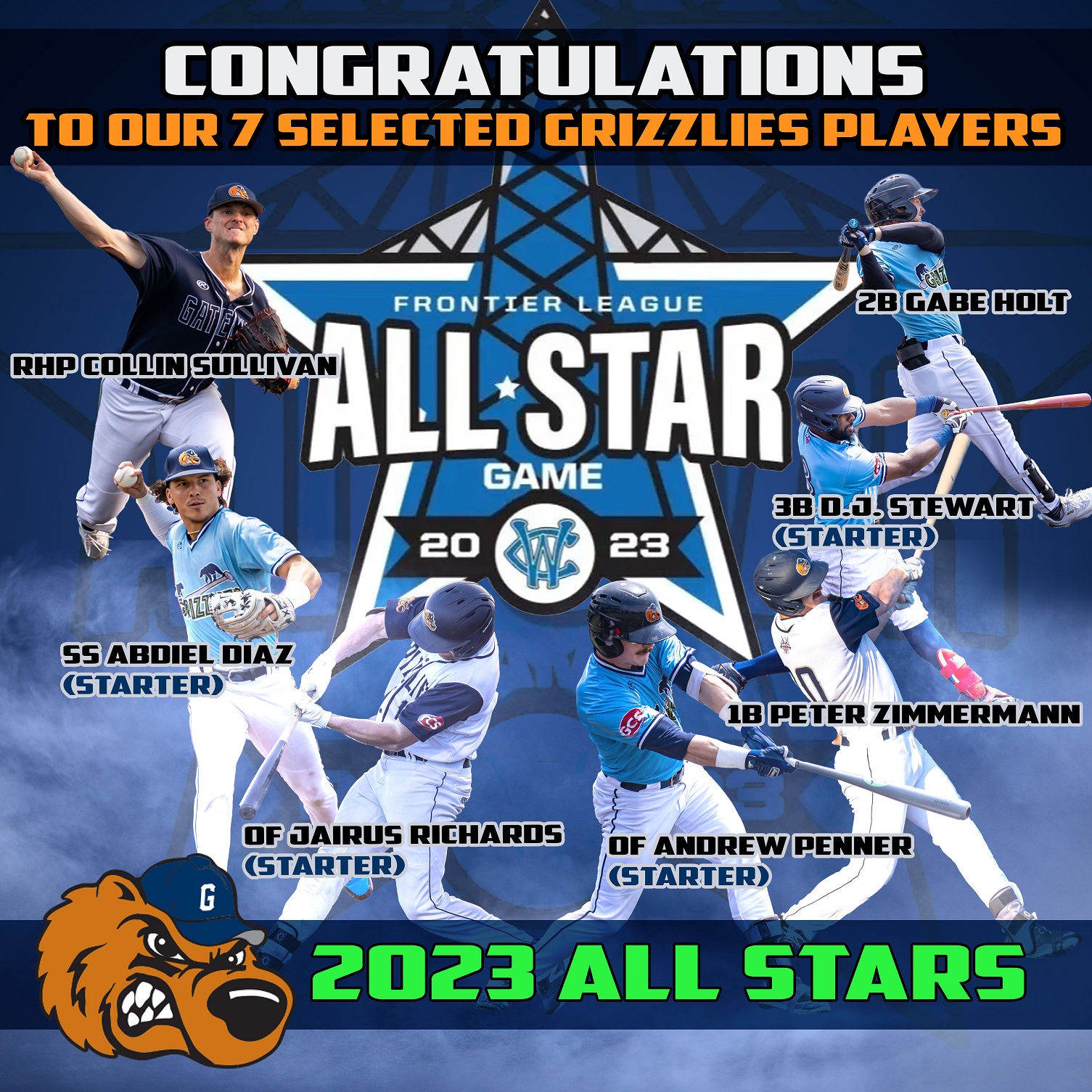 Seven Grizzlies Voted To 2023 Frontier League AllStar Game ArchCity